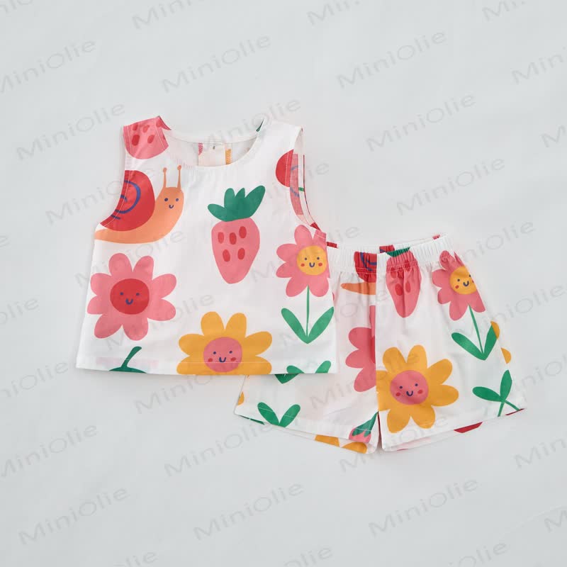 Baby Toddler White Flower and Fruit  Sleeveless 2-piece Set - image 3