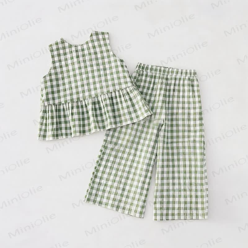 Baby Toddler Green Plaid Sleeveless Top and Pants 2-piece Set - image 2