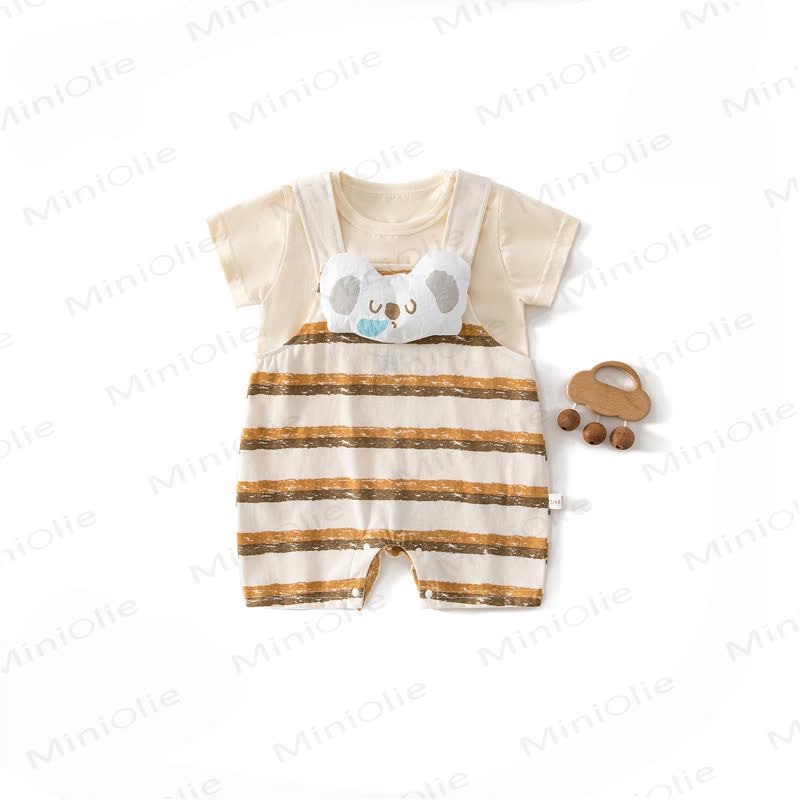 Baby Sleeping Koala Striped Overalls and Tee 2-piece Set - Beige - 12-18M - image 1