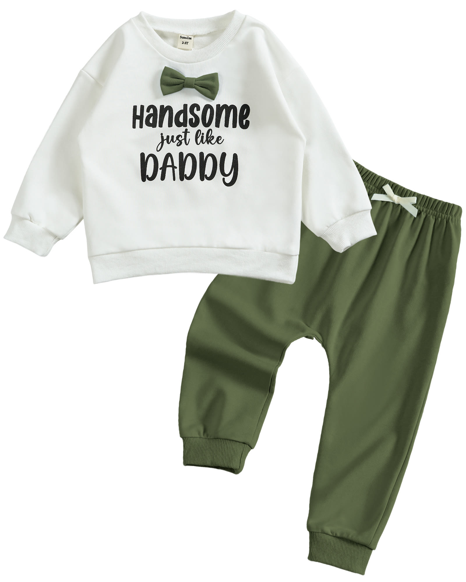 Toddler Baby Handsome Just Like Daddy Long Sleeve Sweatshirt Top Jogger Pants Set Cute Fall Winter Clothes Set - Green - 2-3T - image 1