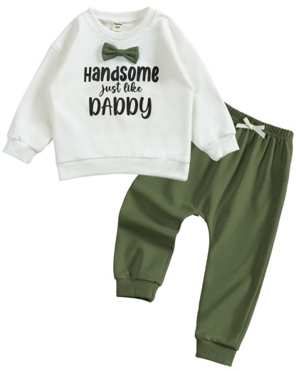 Toddler Baby Handsome Just Like Daddy Long Sleeve Sweatshirt Top Jogger Pants Set Cute Fall Winter Clothes Set - Green - 2-3T - image 1