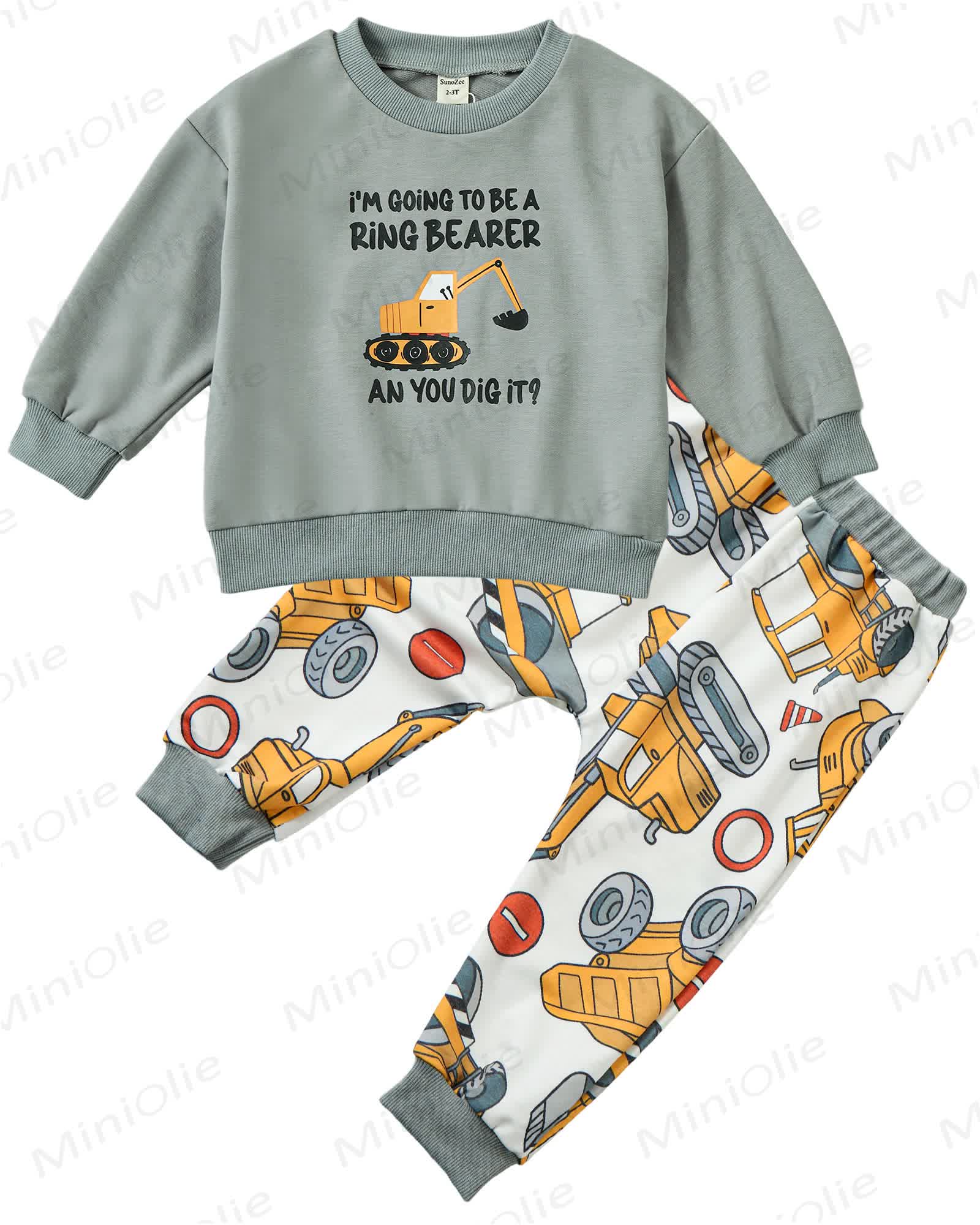 Toddler Baby Excavator Long Sleeve Sweatshirt Top Jogger Pants Set Cute Fall Winter Clothes Set - Grey - 2-3T - image 1