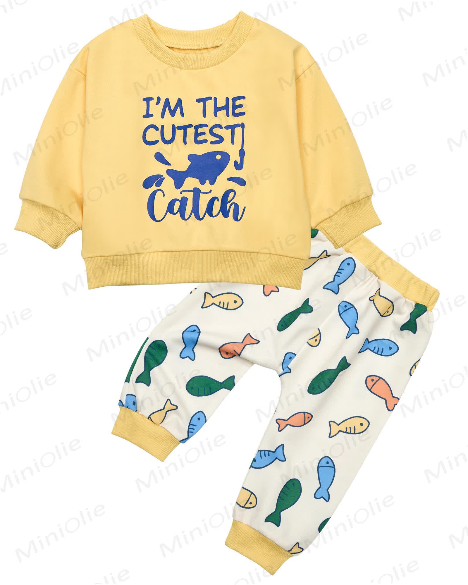 Toddler Baby Fish Long Sleeve Sweatshirt Top Jogger Pants Set Cute Fall Winter Clothes Set - Yellow - 2-3T - image 1