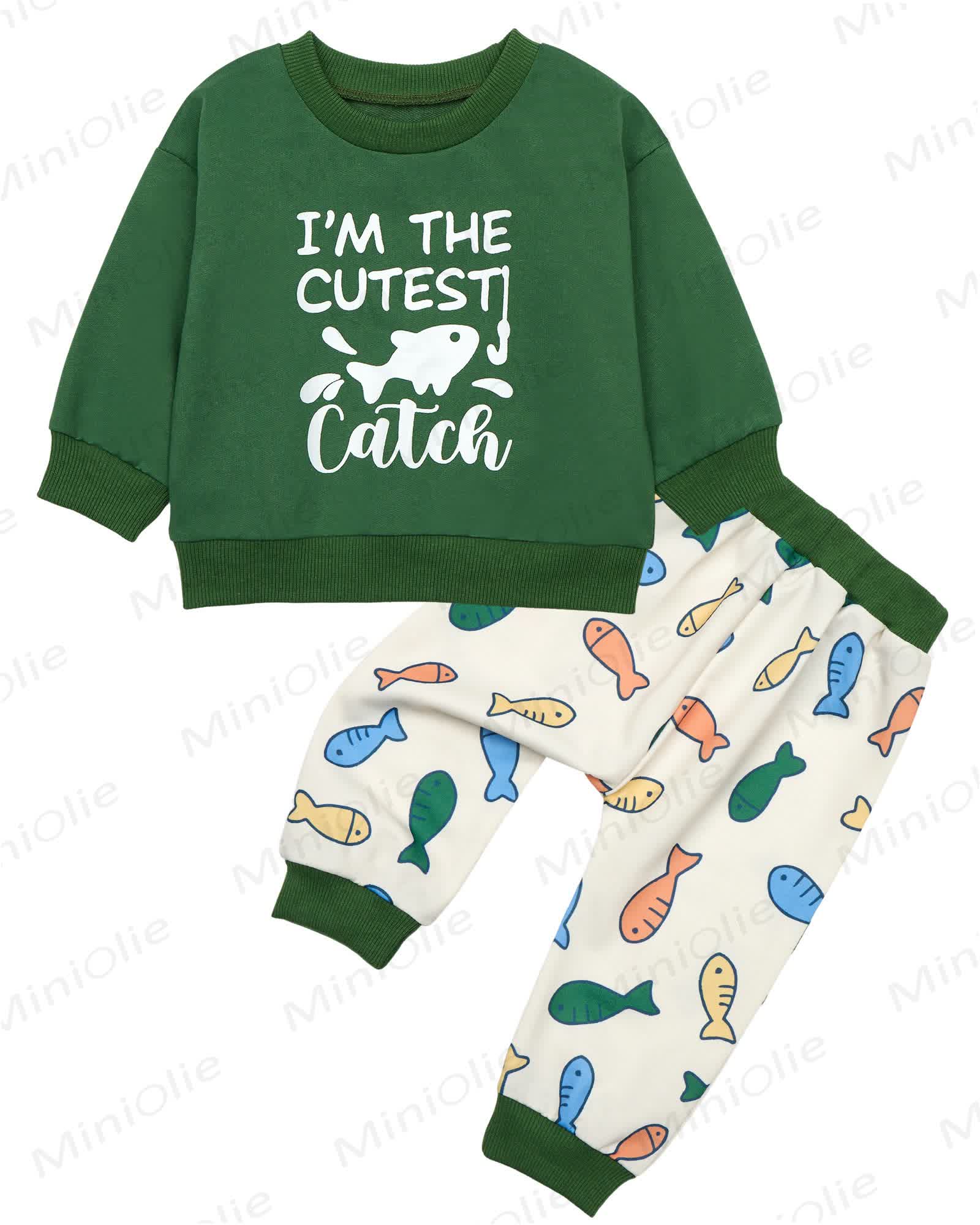 Toddler Baby Fish Long Sleeve Sweatshirt Top Jogger Pants Set Cute Fall Winter Clothes Set - Green - 2-3T - image 2