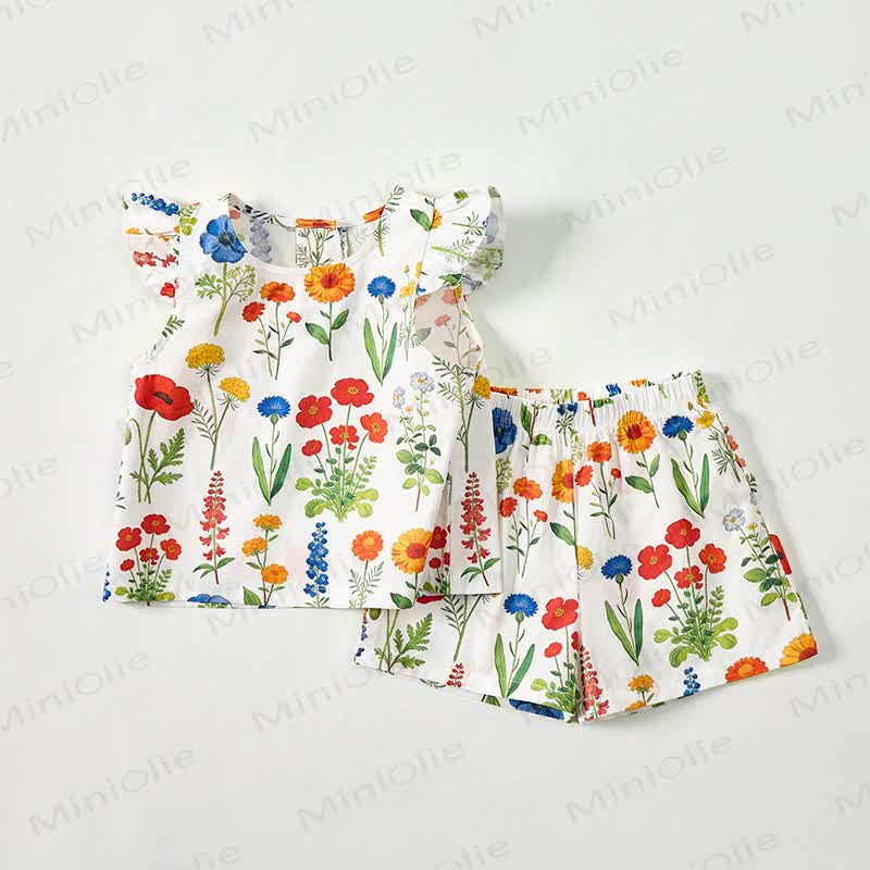 Baby Toddler Flower Print White Top and Shorts 2-piece Set - image 2