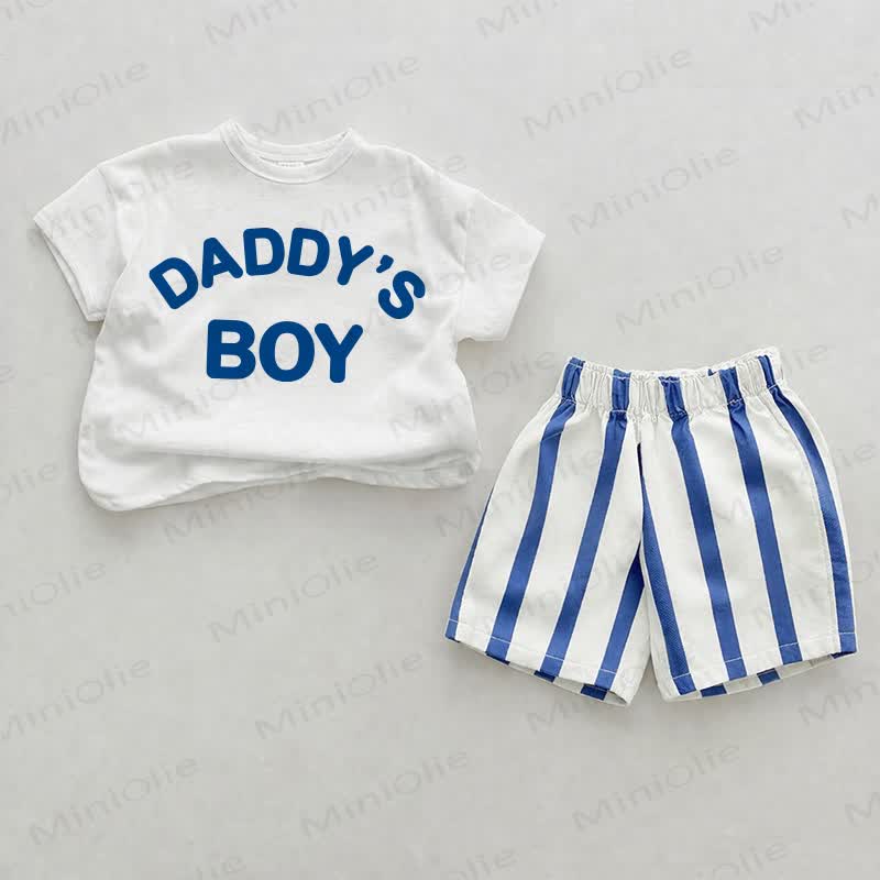 MAMA'S/DADDY'S BOY Baby Blue Vertical Striped 2-piece Shorts Set - White&Blue - DADDY'S BOY Set: 2-3T - image 2