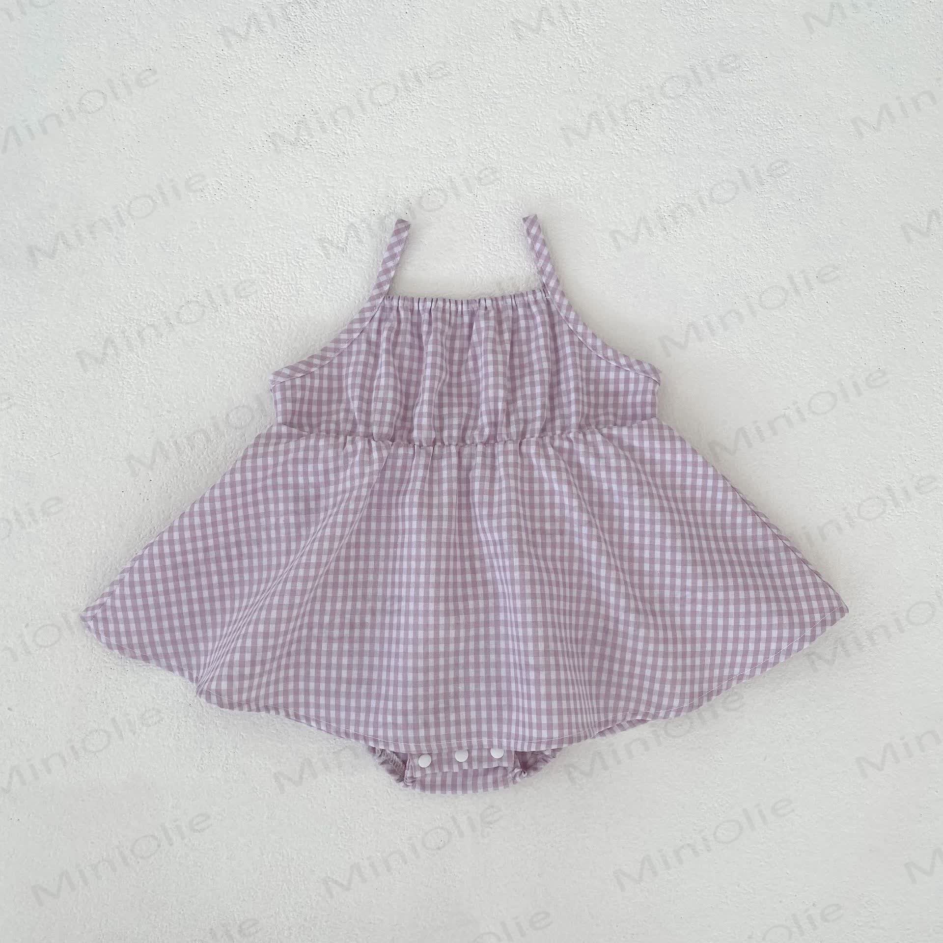 Baby Girls Gingham Sleeveless Dress or Hat - Purple Dress - 2-3T - image 2