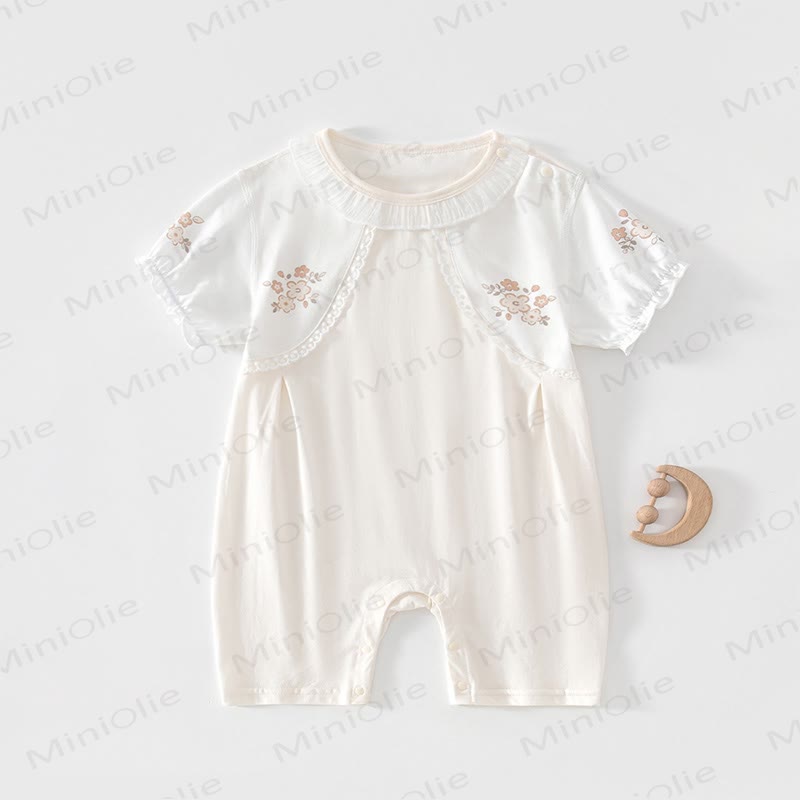 Baby Girl Floral Lace Trim Romper - Beige - 18-24M - image 3