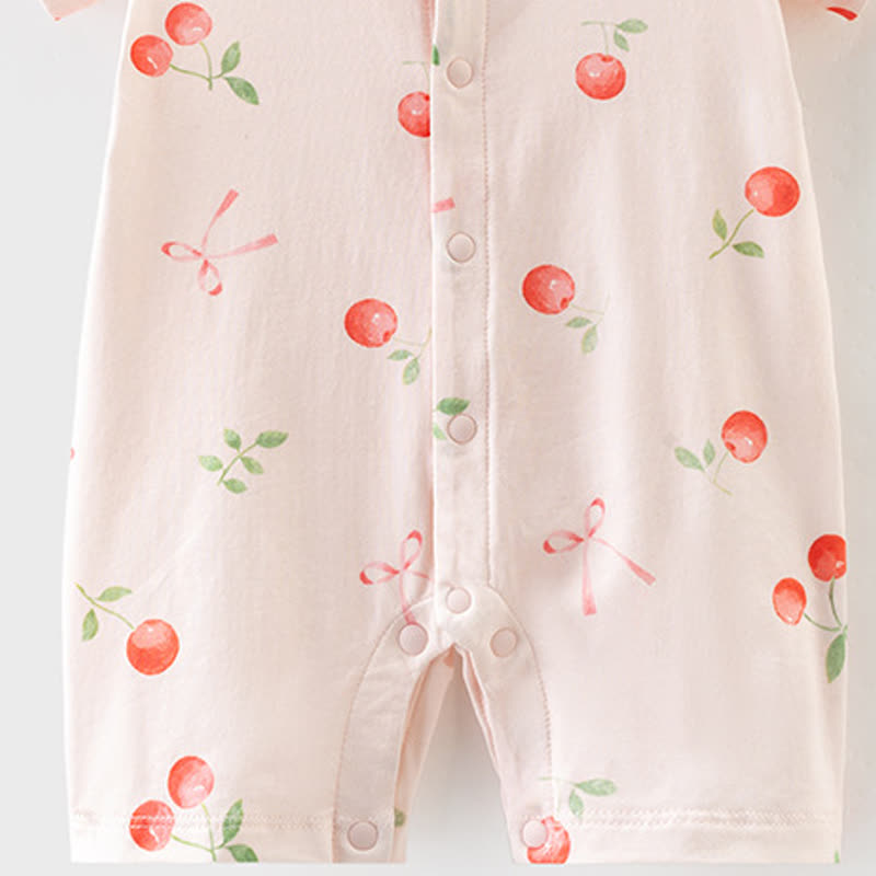 Baby Girl Pink Cherry&Bow Cotton Summer Romper - image 4