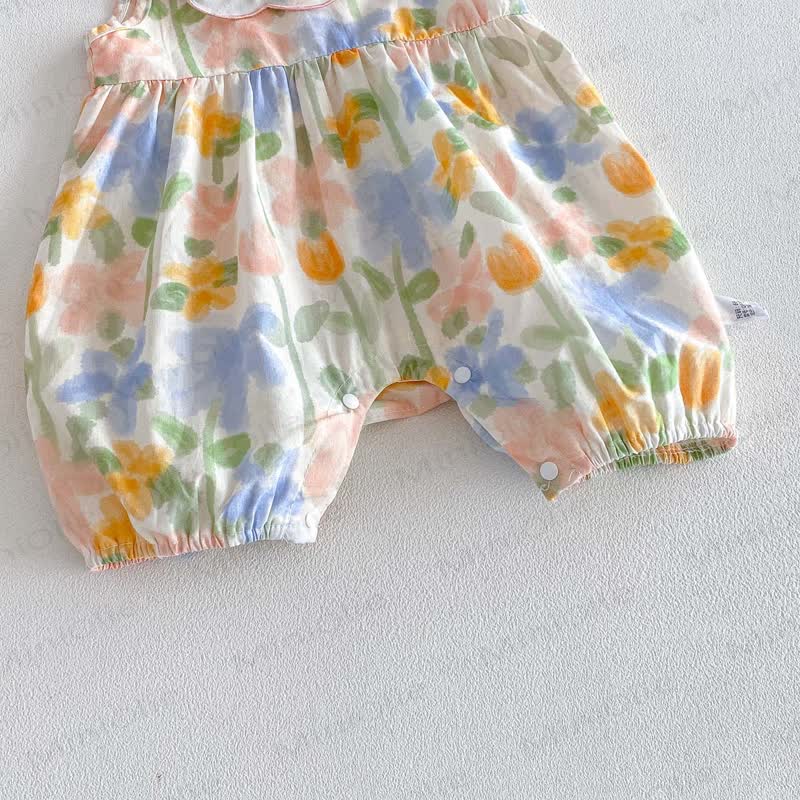 Baby Girl Floral Embroidered Collar Sleeveless Romper with Headband - image 5