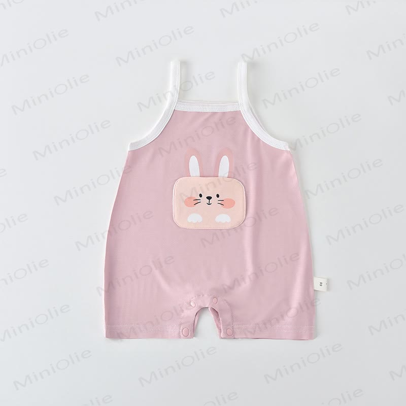 Baby Cartoon Pattern Summer Strap Romper - Pink - 15-22M - image 3
