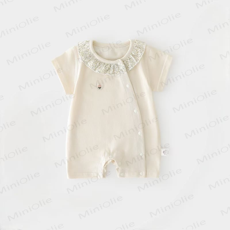 Baby Girl Floral Ruffle Collar Summer Romper - Beige - 12-18M - image 1