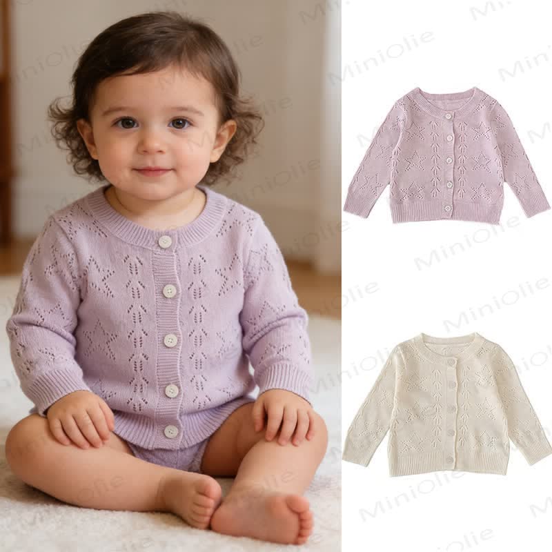 Baby Girl Crew Neck Knitted Cardigan - image 1