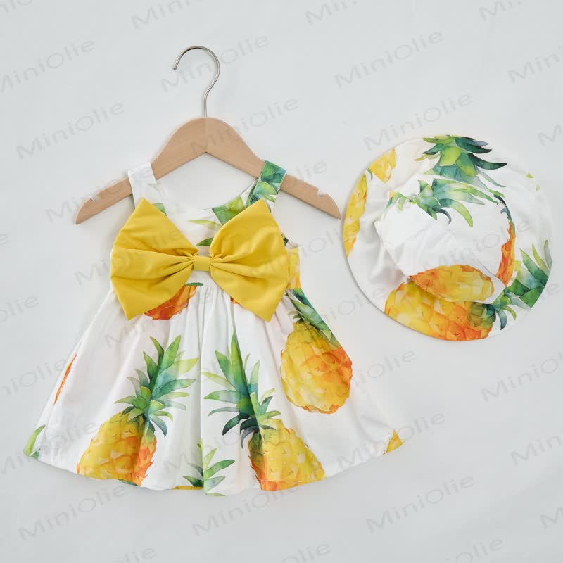 Baby Girl Pineapple Bow Dress with Hat - White - 2-3T - image 1