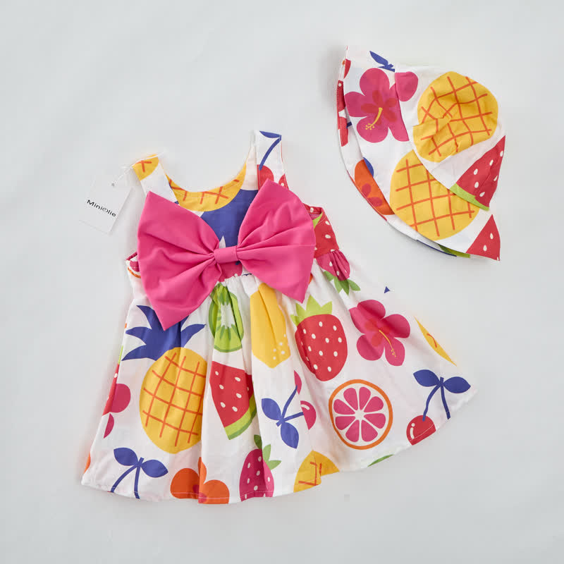 Baby Girl Colorful Fruits Bow Dress with Hat - image 3