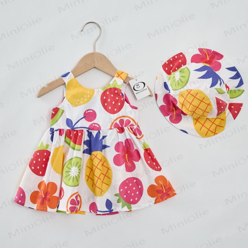 Baby Girl Colorful Fruits Bow Dress with Hat - image 2