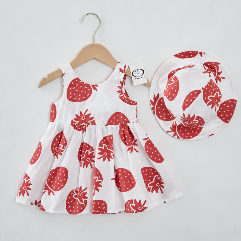 Baby Girl Strawberry Bow Dress with Hat - image 2