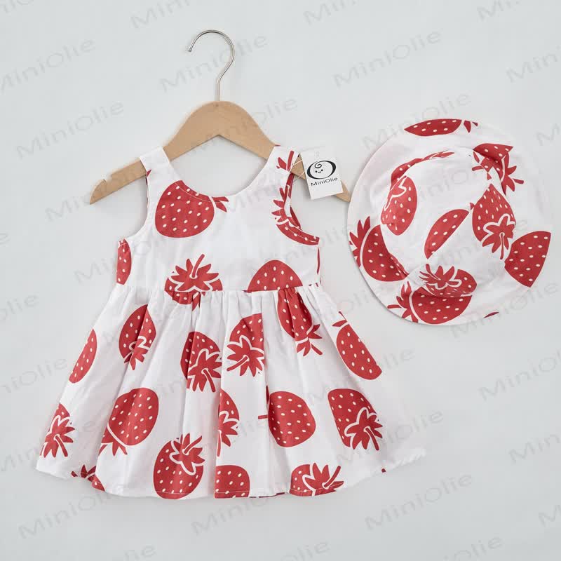 Baby Girl Strawberry Bow Dress with Hat - image 2