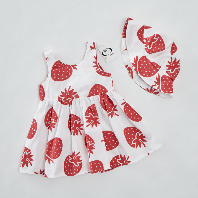 Baby Girl Strawberry Bow Dress with Hat - image 4