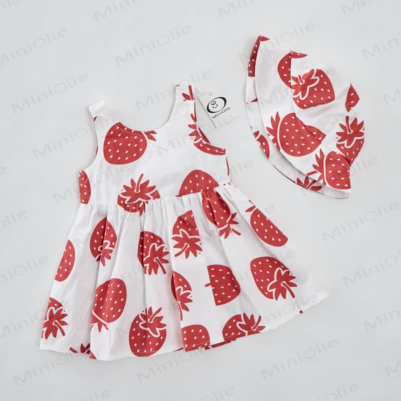 Baby Girl Strawberry Bow Dress with Hat - image 4
