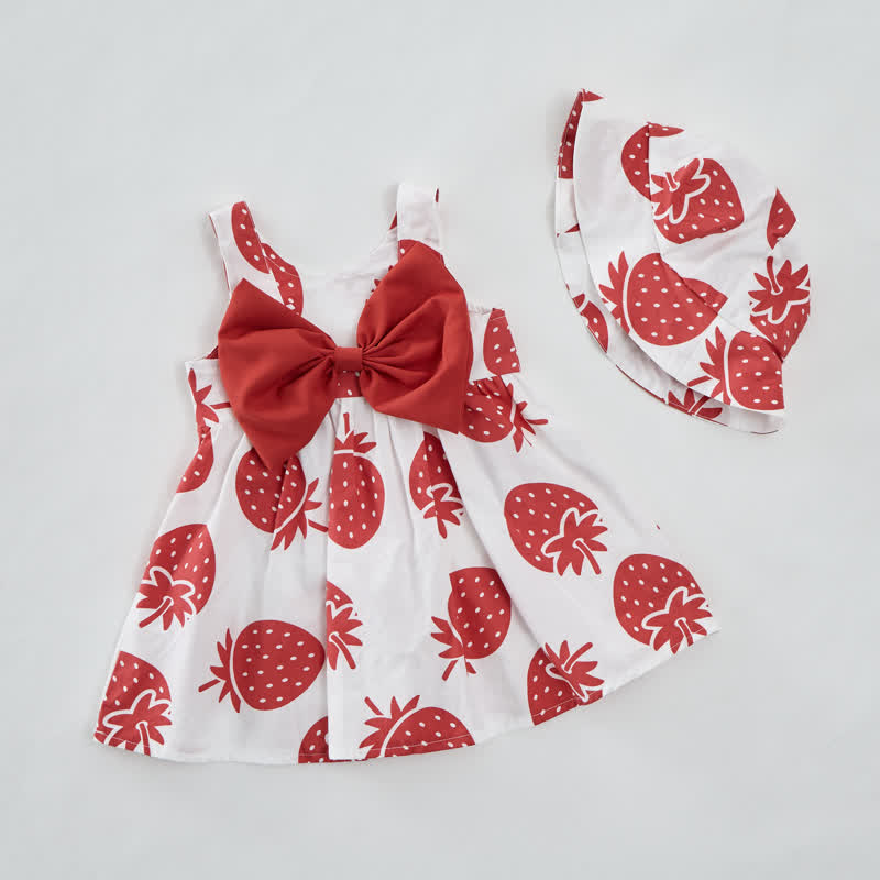 Baby Girl Strawberry Bow Dress with Hat - image 3