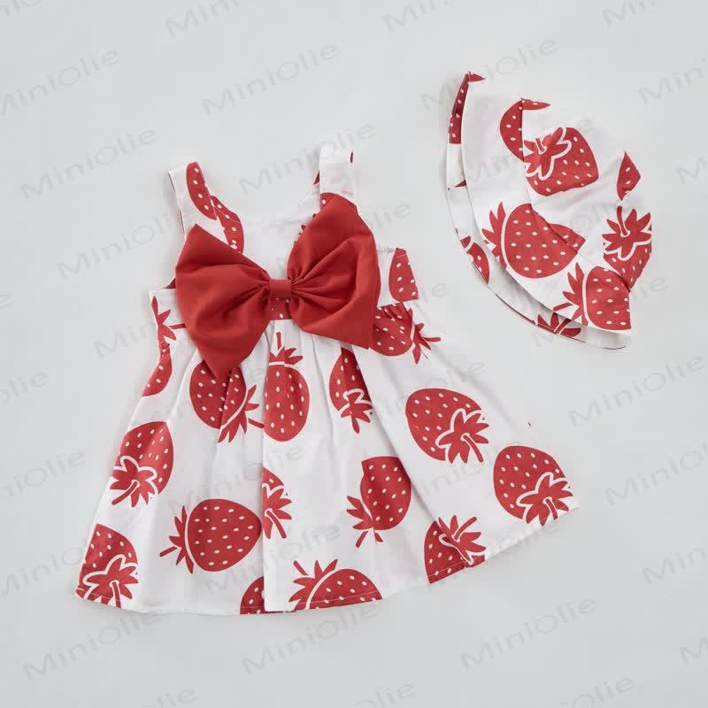 Baby Girl Strawberry Bow Dress with Hat - image 3