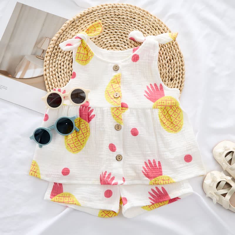 Baby Girl Pineapple Suspenders 2-piece Set - White - 2-3T - image 1