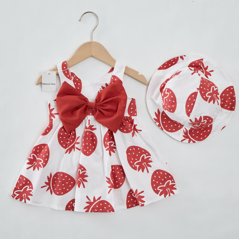 Baby Girl Strawberry Bow Dress with Hat - White - 2-3T - image 1