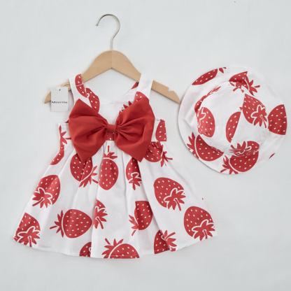 Baby Girl Strawberry Bow Dress with Hat - White - 2-3T - image 1