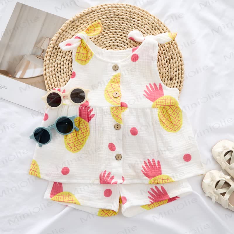Baby Girl Pineapple Suspenders 2-piece Set - White - 2-3T - image 1