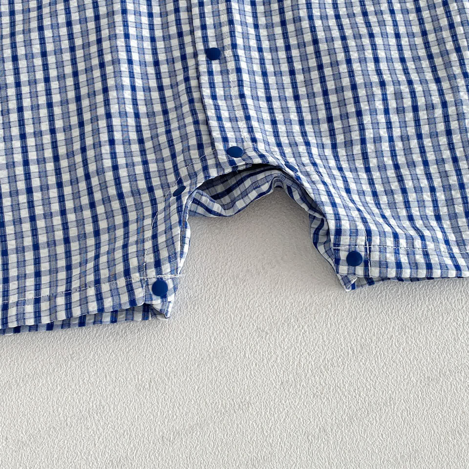 Baby Boy Bear Blue Plaid Summer Sleeveless Romper - image 6