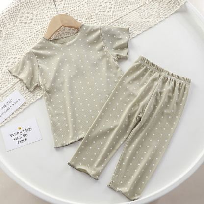 Toddler Girl Dot/Stripe Top and Pants 2-piece Set - Green Dot - 8-9T - image 3