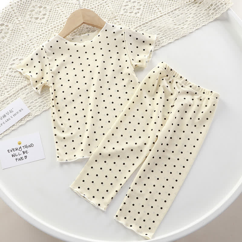 Toddler Girl Dot/Stripe Top and Pants 2-piece Set - Beige Dot - 8-9T - image 2