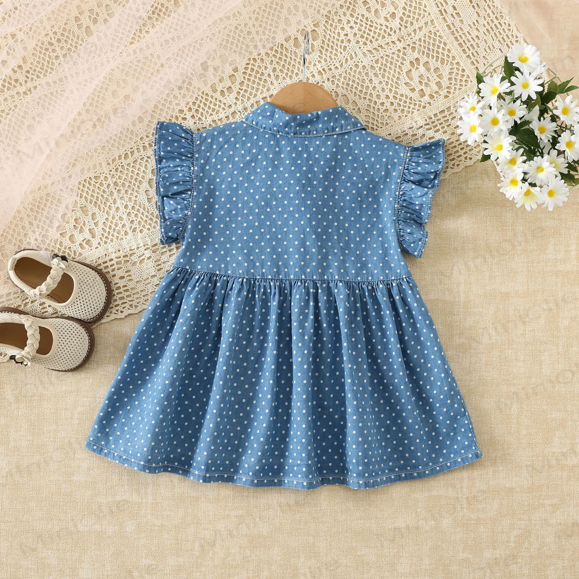 Baby Toddler Denim Dot Dress - image 2