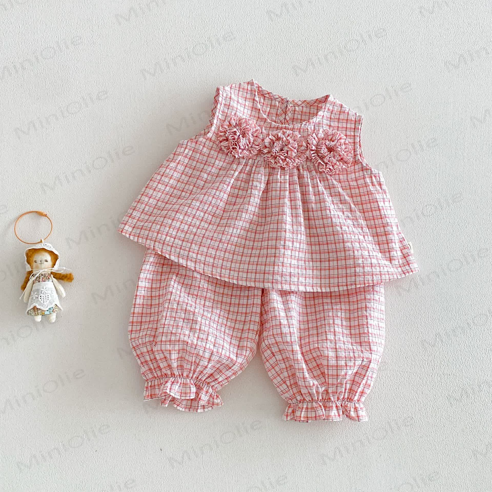 Baby Toddler Girl Plaid Sleeveless Set - Pink - 4-5T - image 2