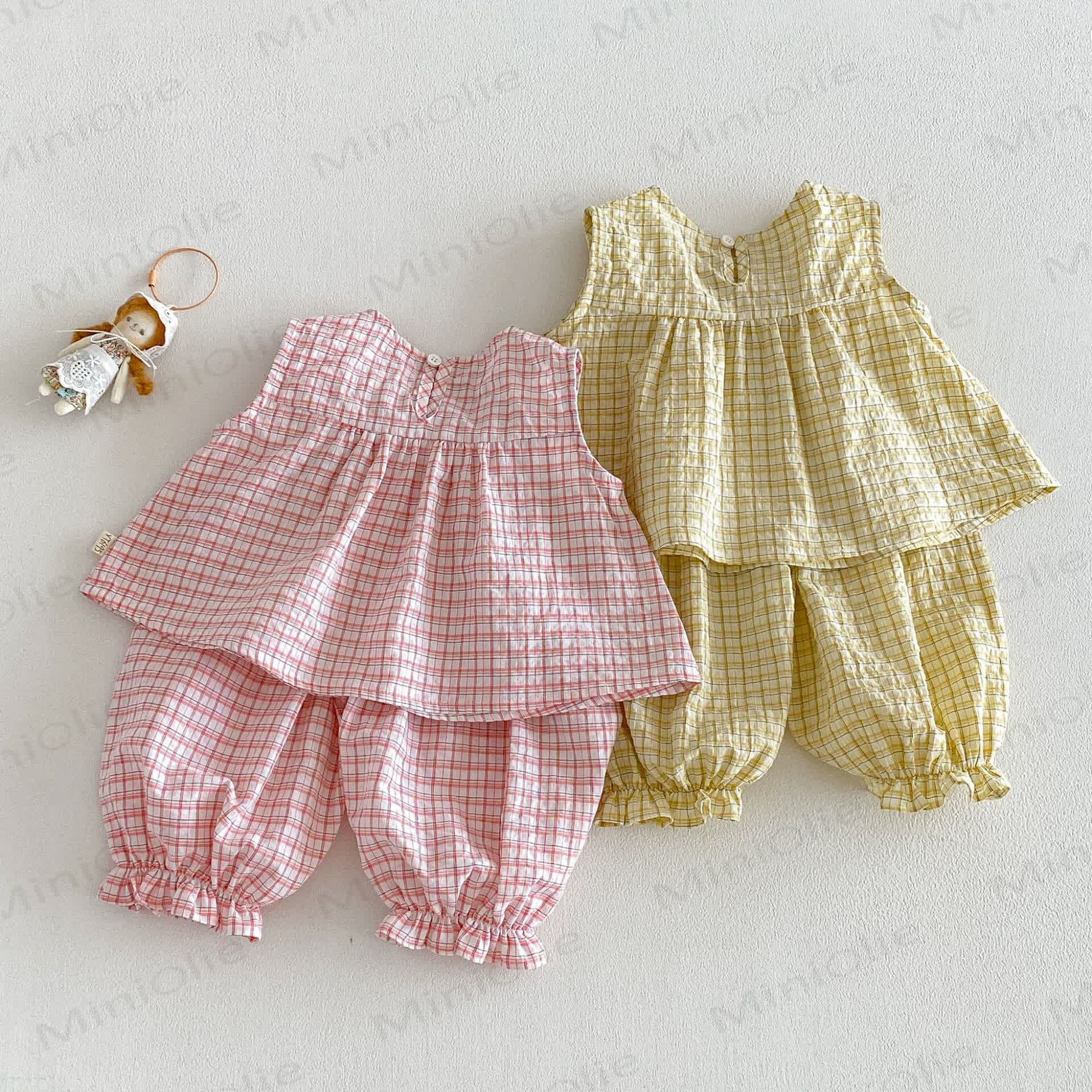 Baby Toddler Girl Plaid Sleeveless Set - image 1