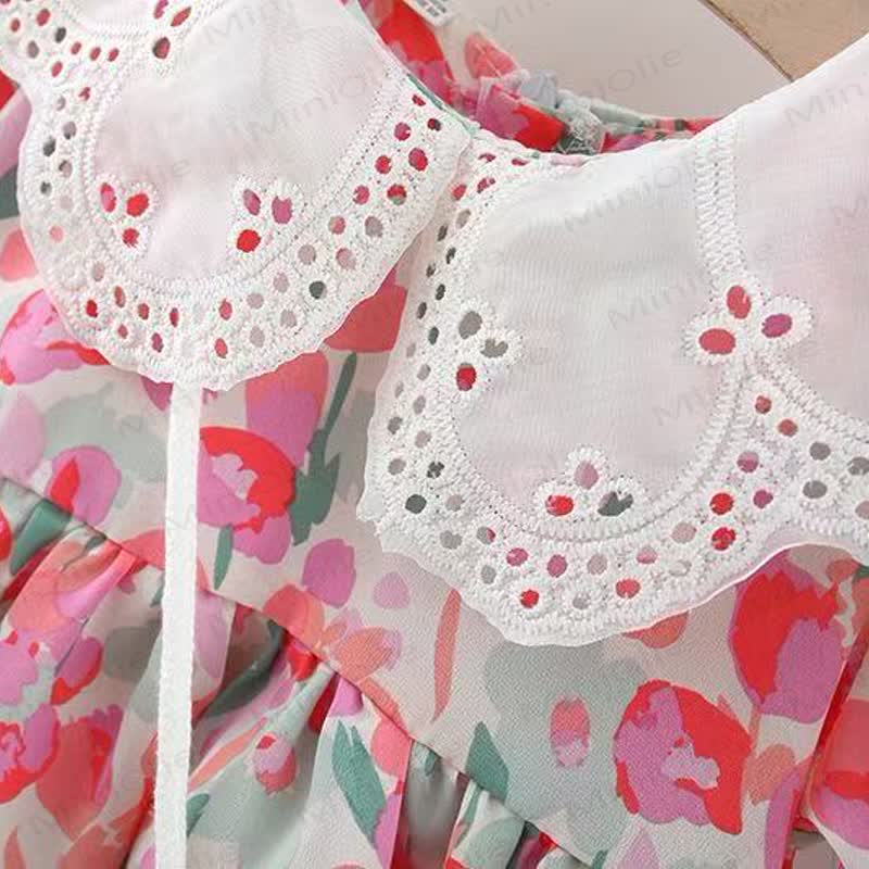 Baby Girls Tulip Print Lace Collar Short Sleeves Dress - image 6
