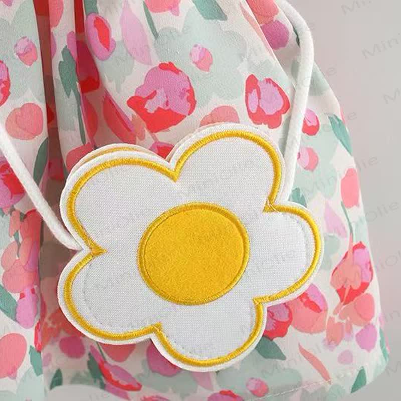 Baby Girls Tulip Print Lace Collar Short Sleeves Dress - image 8