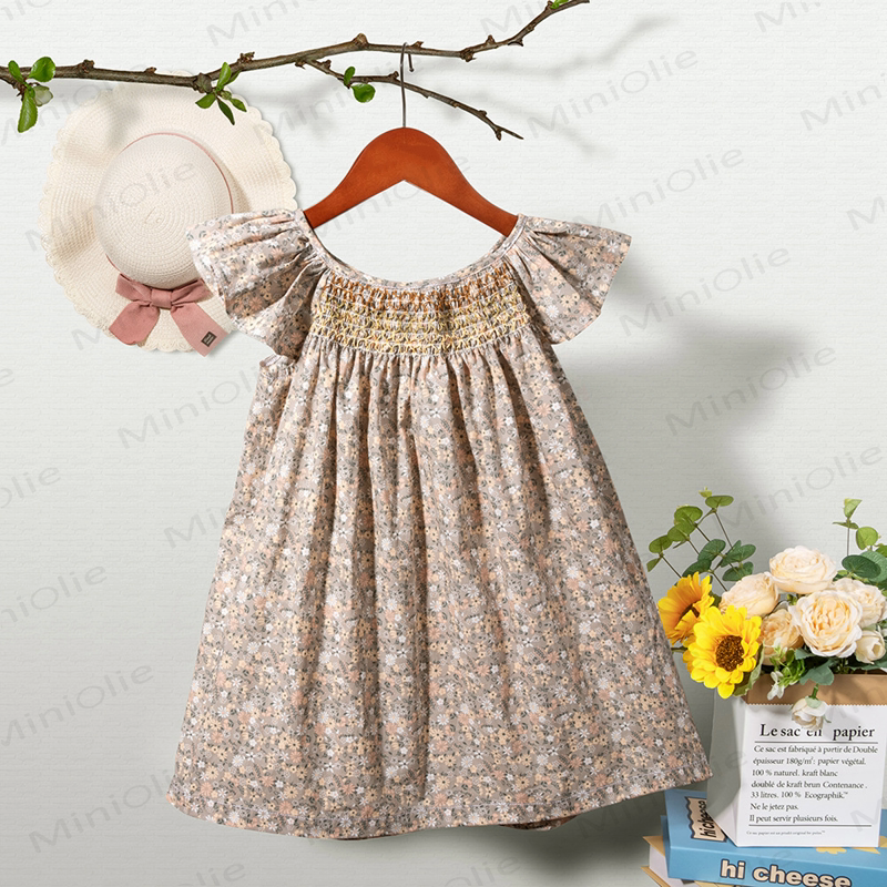 Toddler Baby Girl Floral Flutter-Sleeve Dress  MiniOlie