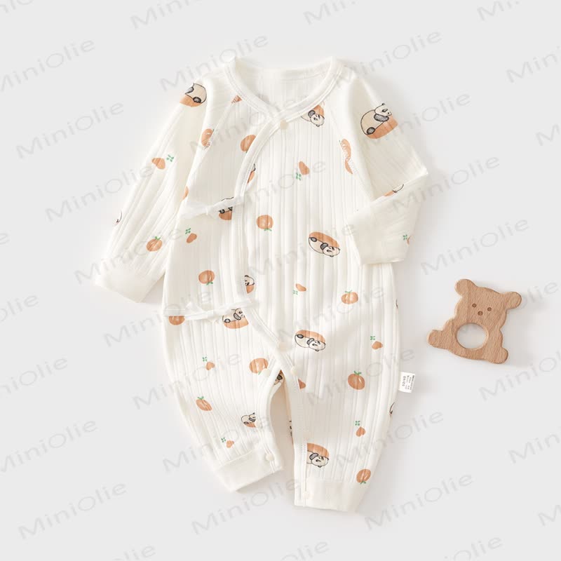 Baby White Panda and Orange Wrap Romper - White - 3-6M - image 1