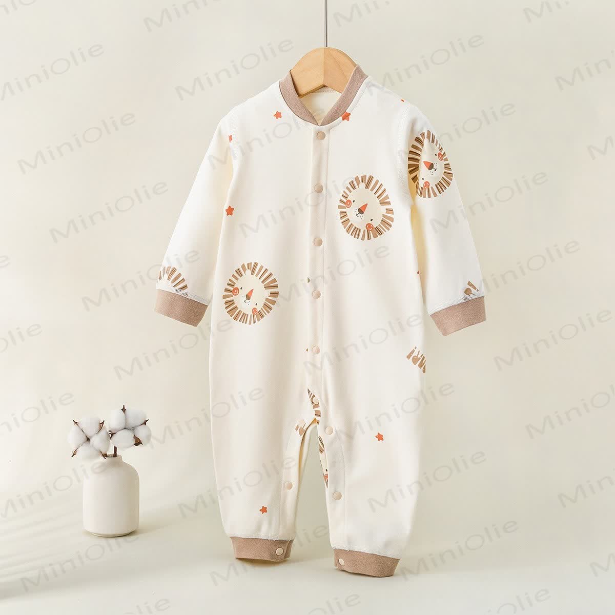 Baby White&Brown Lion Print Romper - White&Brown - 18-24M - image 1
