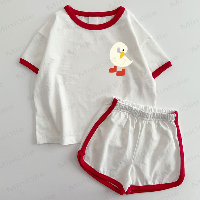 Baby Lovely Duck T-shirt and Shorts 2-Piece Set - White&Red - 3-5T - image 1