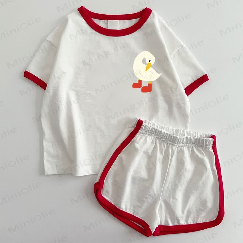 Baby Lovely Duck T-shirt and Shorts 2-Piece Set - White&Red - 3-5T - image 1