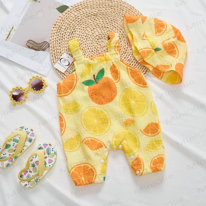 Baby Lemon and Orange Yellow Romper with Hat - image 2