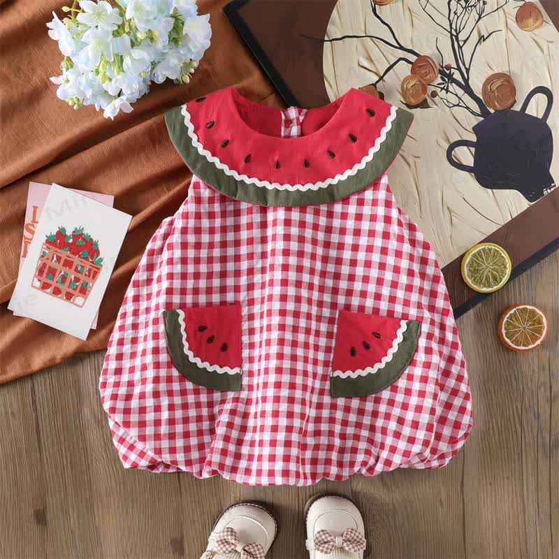Baby Girl Watermelon Plaid Sleeveless Dress - Red - 4-5T - image 2