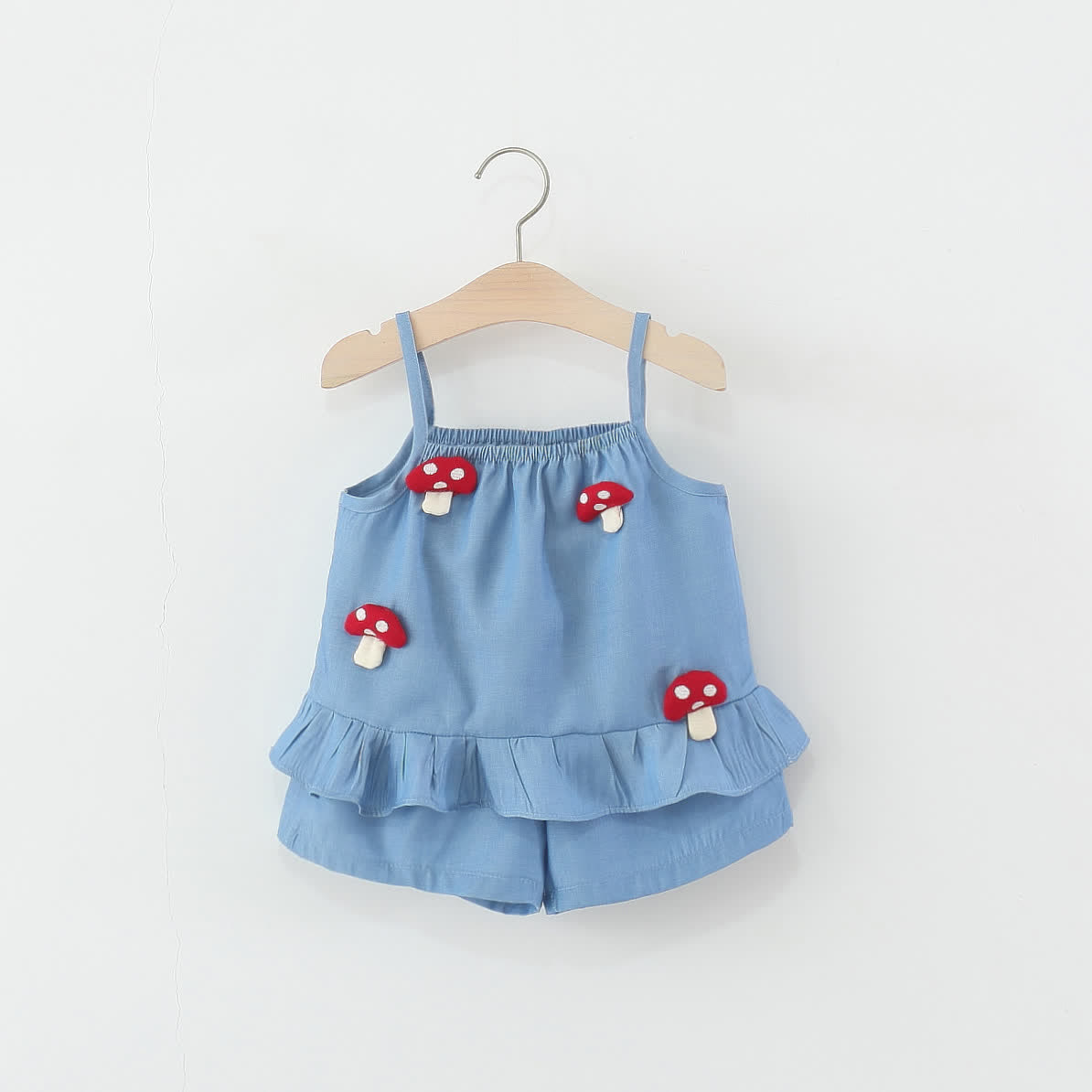 Baby Toddler Girl Denim Mushroom Sleeveless Set - image 2