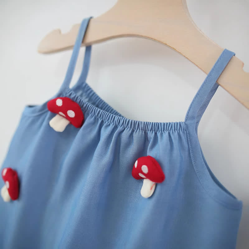 Baby Toddler Girl Denim Mushroom Sleeveless Set - image 4