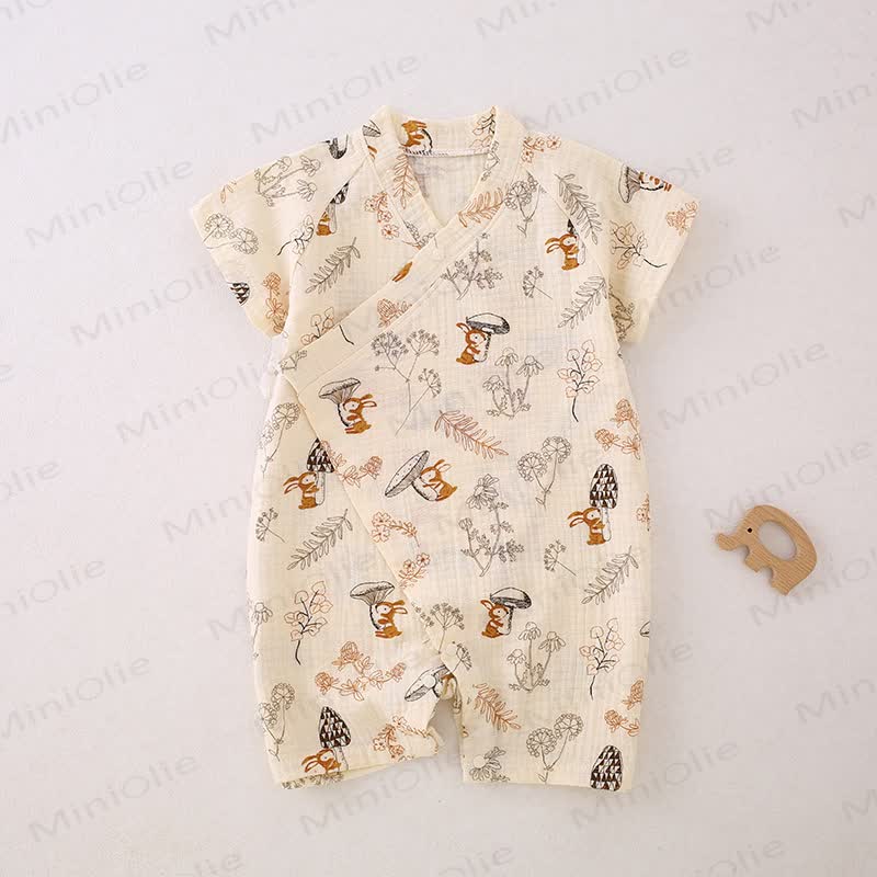 Baby Squirrel Print Kimono Romper - Beige - 1-2T - image 1