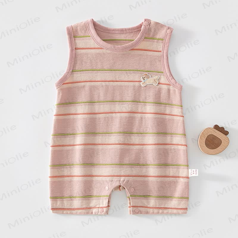 Baby Soft Striped Animal Patch Romper - Pink - 2-3T - image 2
