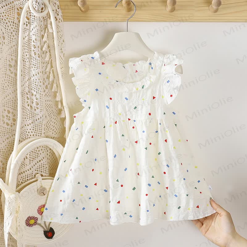 Toddler Girl White Summer Flutter Sleeve Dress - Geometric Print - 8-9T - image 2